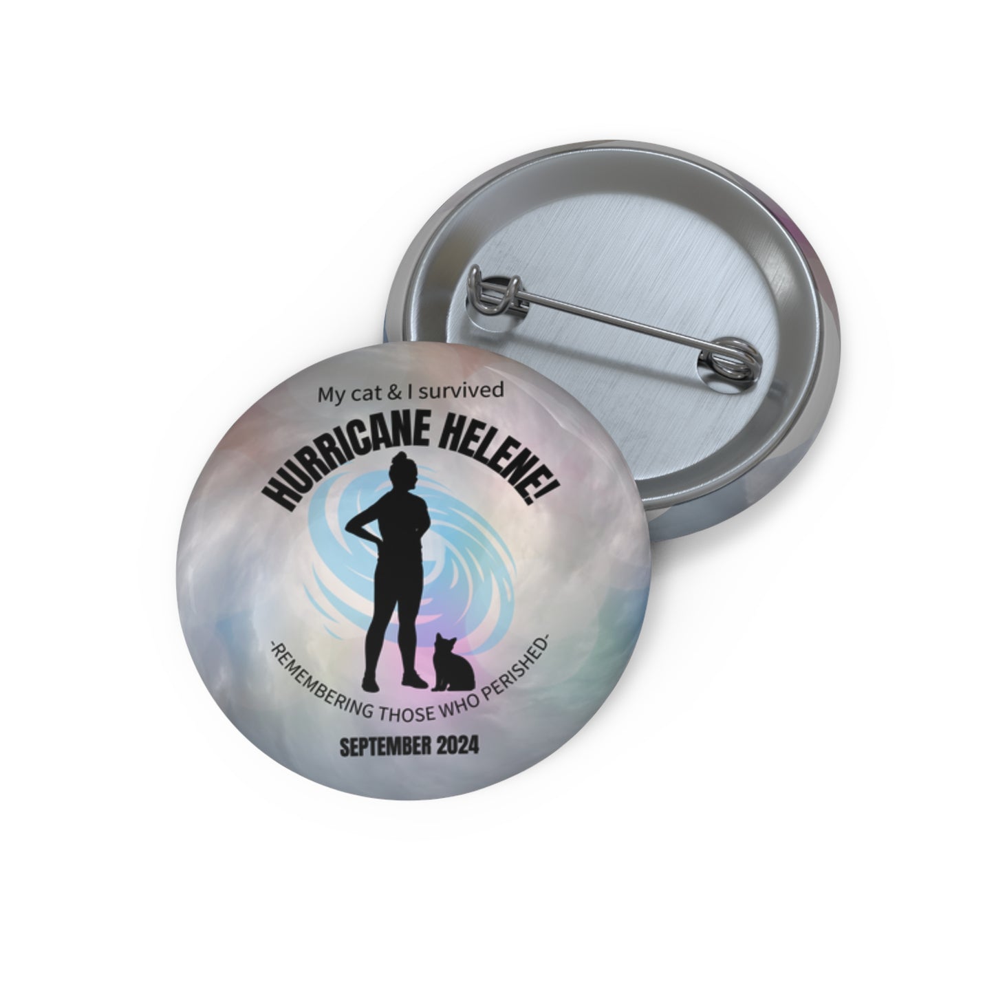 Cat Lady Hurricane Helene Survivor Pin Buttons