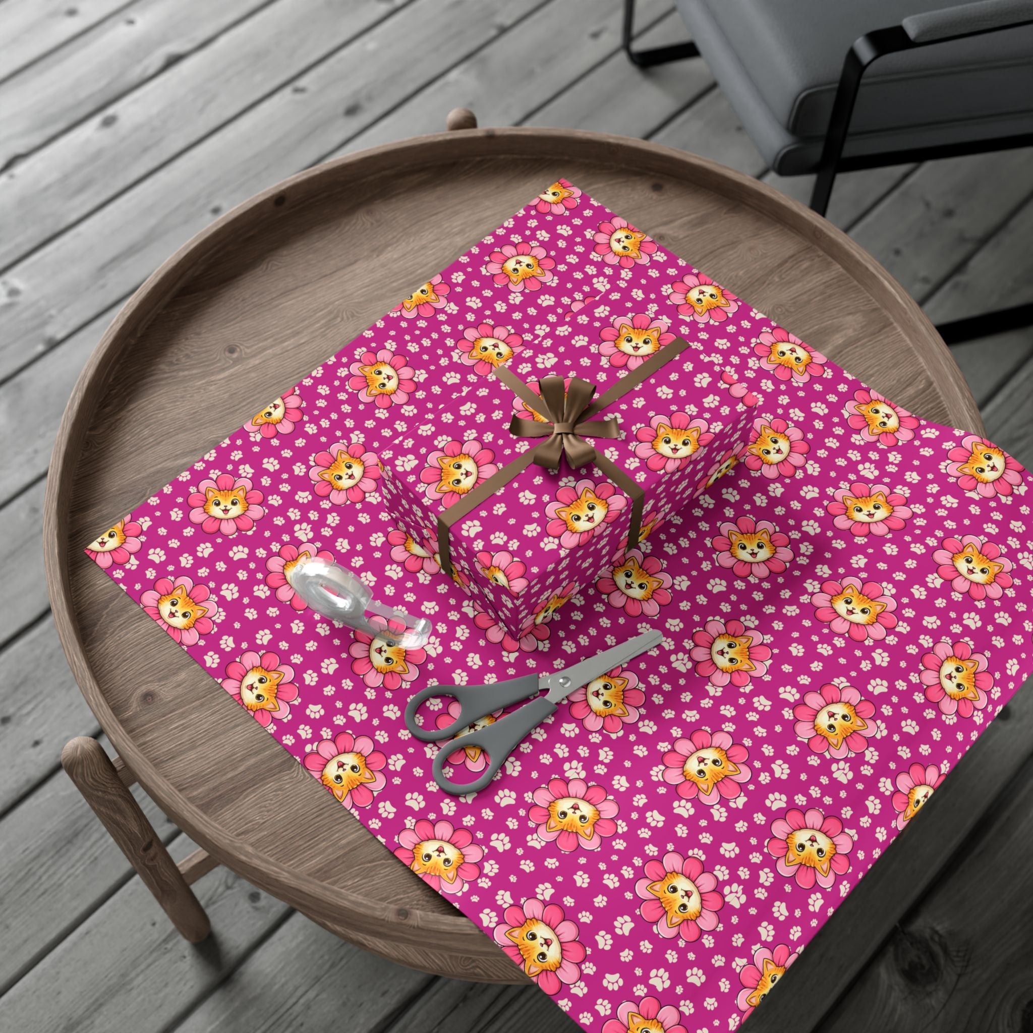 Pink Cat Blossom Gift Wrap | Cute Cat Lover Wrapping Paper
