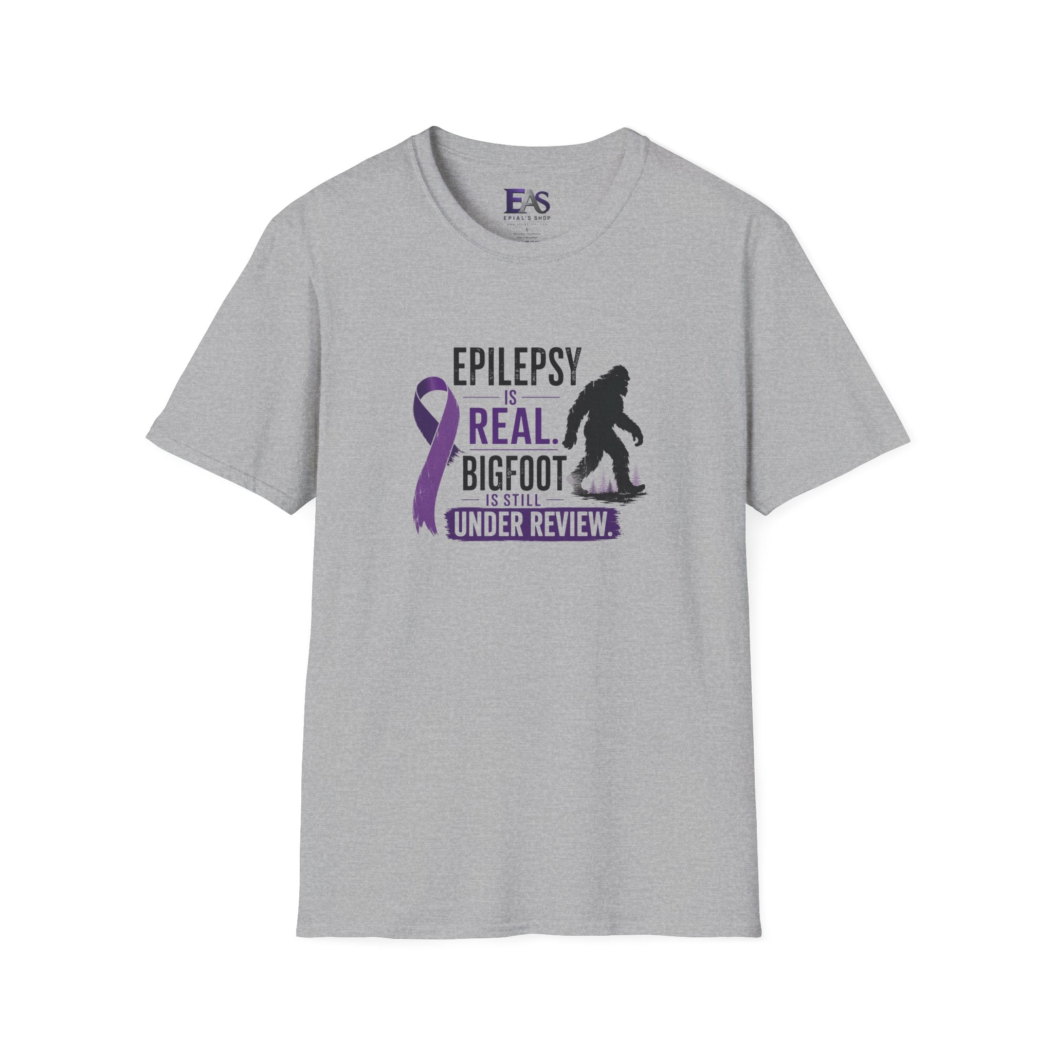 Epilepsy Awareness T-Shirt — "Epilepsy is Real" Purple Ribbon Bigfoot Design