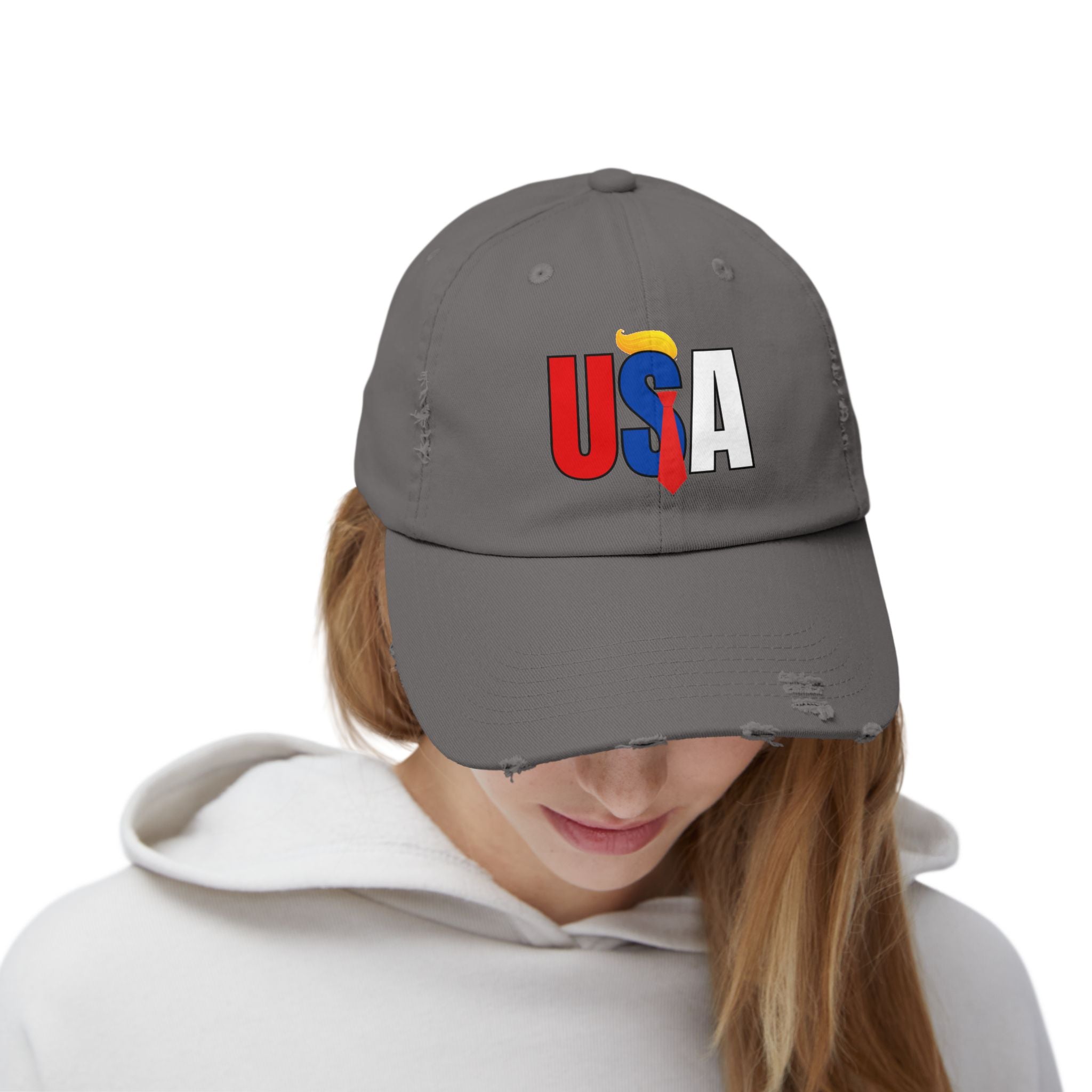 Unisex Trendy Distressed USA Cap