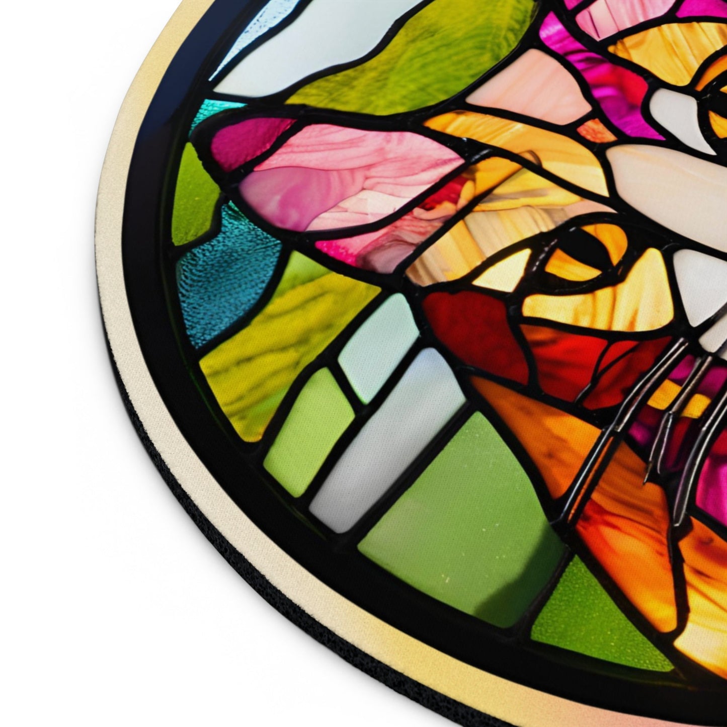 Colorful Cat Stained Glass Mouse Pad - Vibrant Desktop Accessory Printify