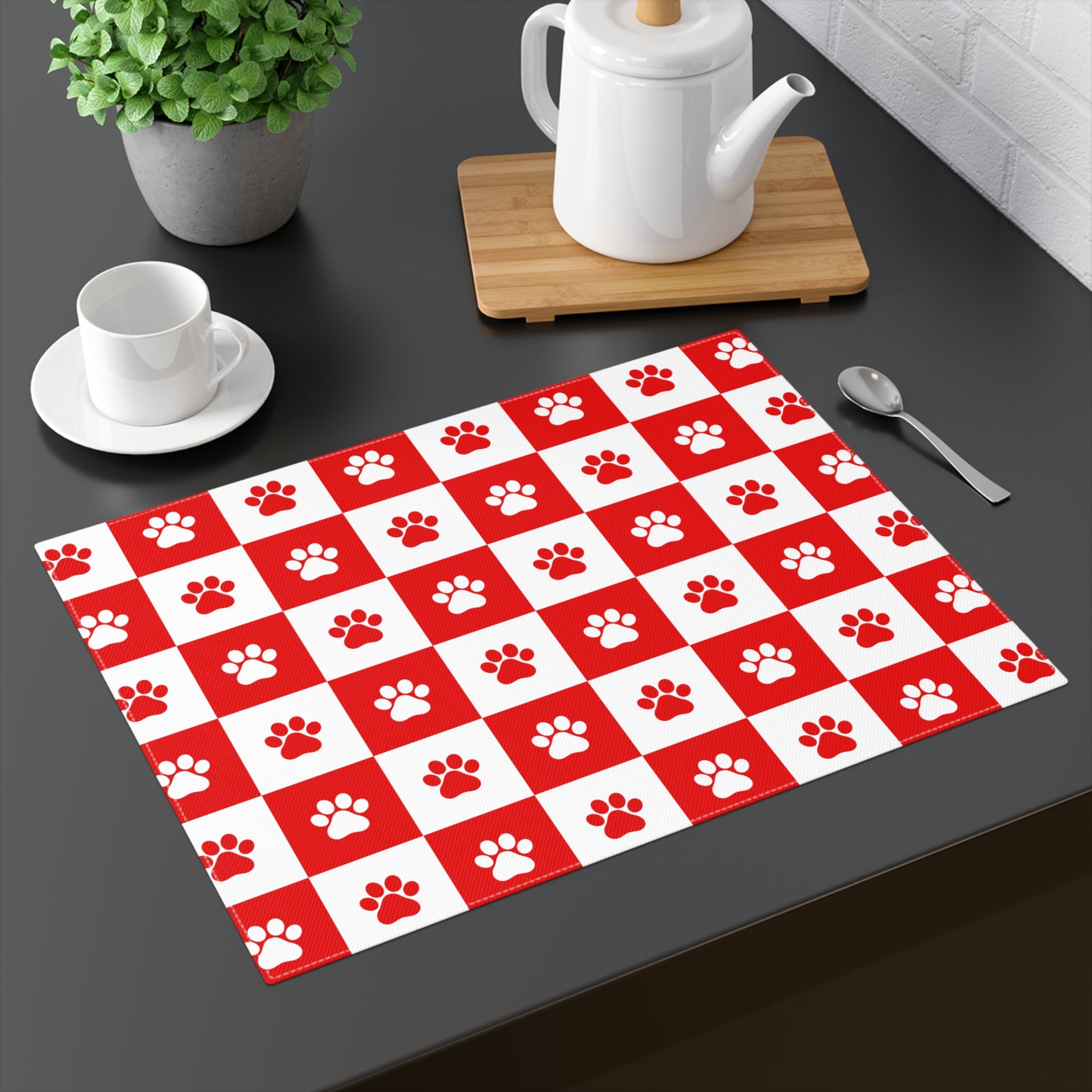 Red & White Paws Placemat, 1pc - EpiAl's Shop