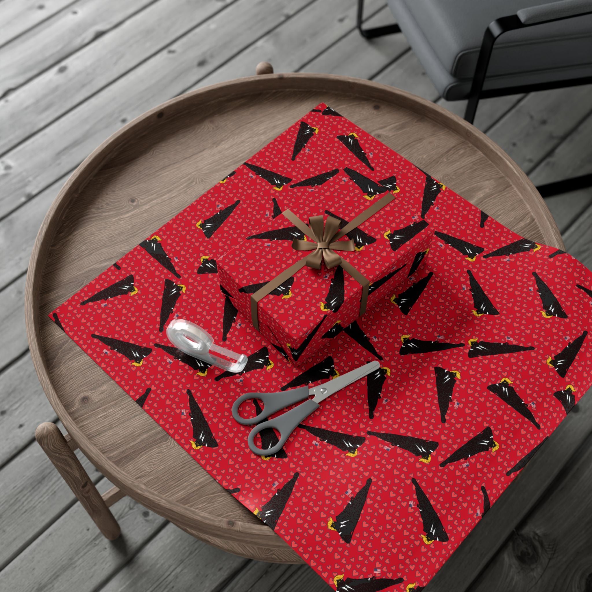 Commander-in-Recline Heart Wrap – Satirical Red All-Occasion Gift Paper