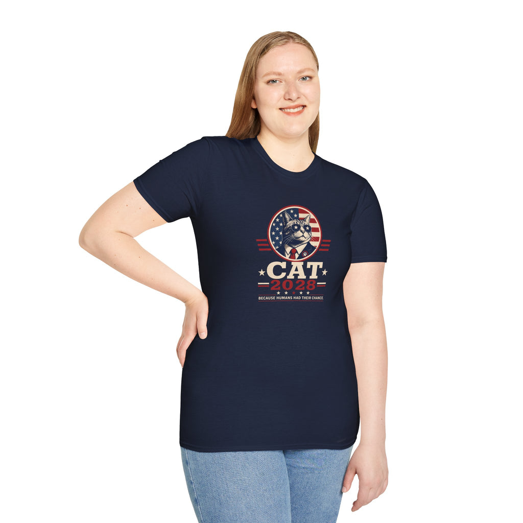 CAT 2028 T-Shirt | Because Humans Had Their Chance Funny Cat Campaign Tee