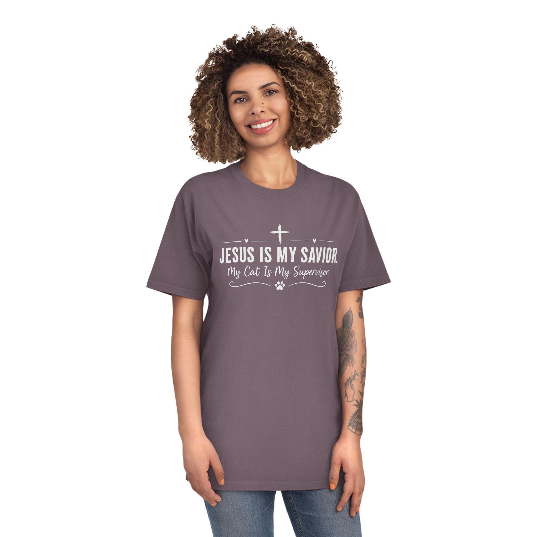 Jesus Is My Savior. My Cat Is My Supervisor. Vintage- Style T-Shirt