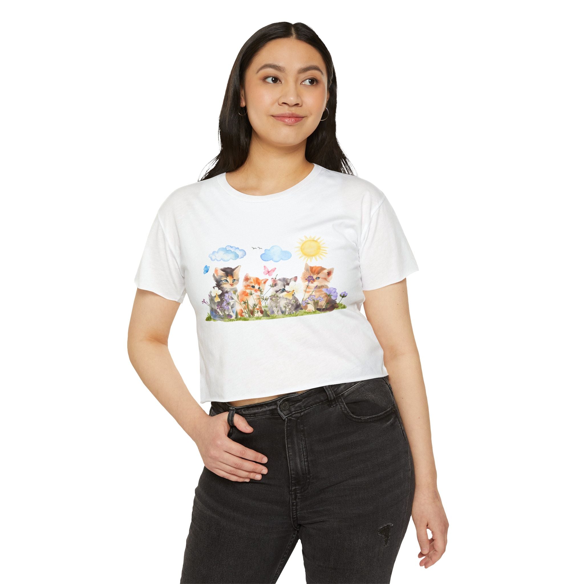 Whiskers in Bloom Watercolor Crop Top