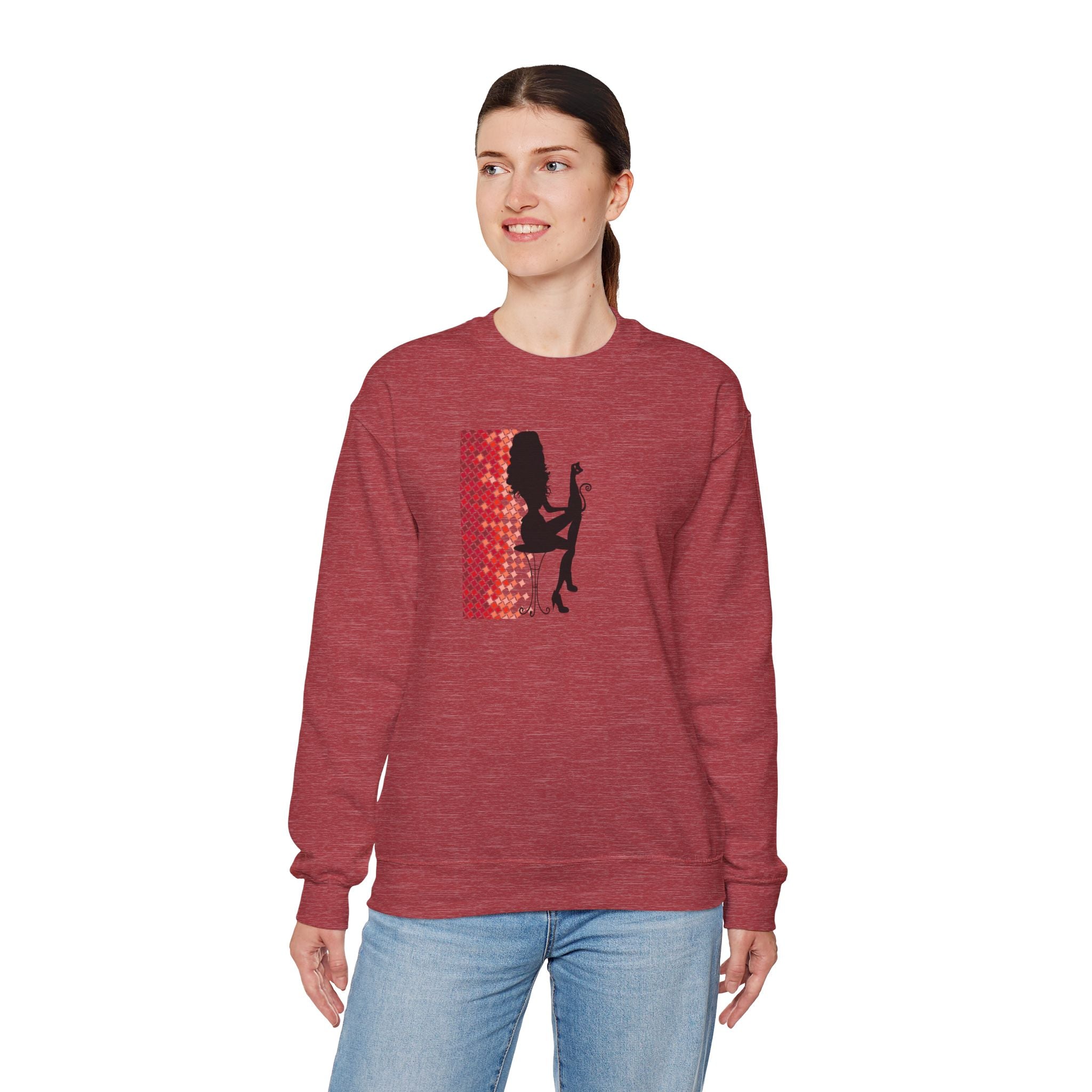 Photo depicting the ​Poised Cat Lady Heavy Blend™ Crewneck Sweatshirt from EpiAl's Shop.