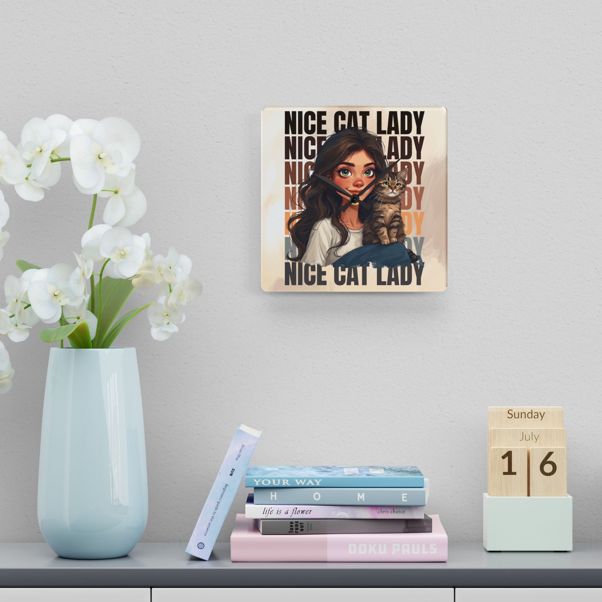 Nice Cat Lady Acrylic Wall Clock, Cute Cat Decor