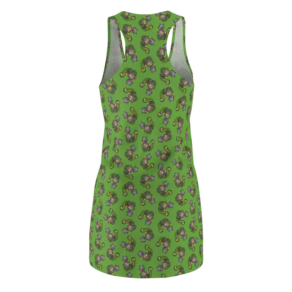 Green WhimsiCat Racerback Dress – Lightweight Athletic Cat Print Dress
