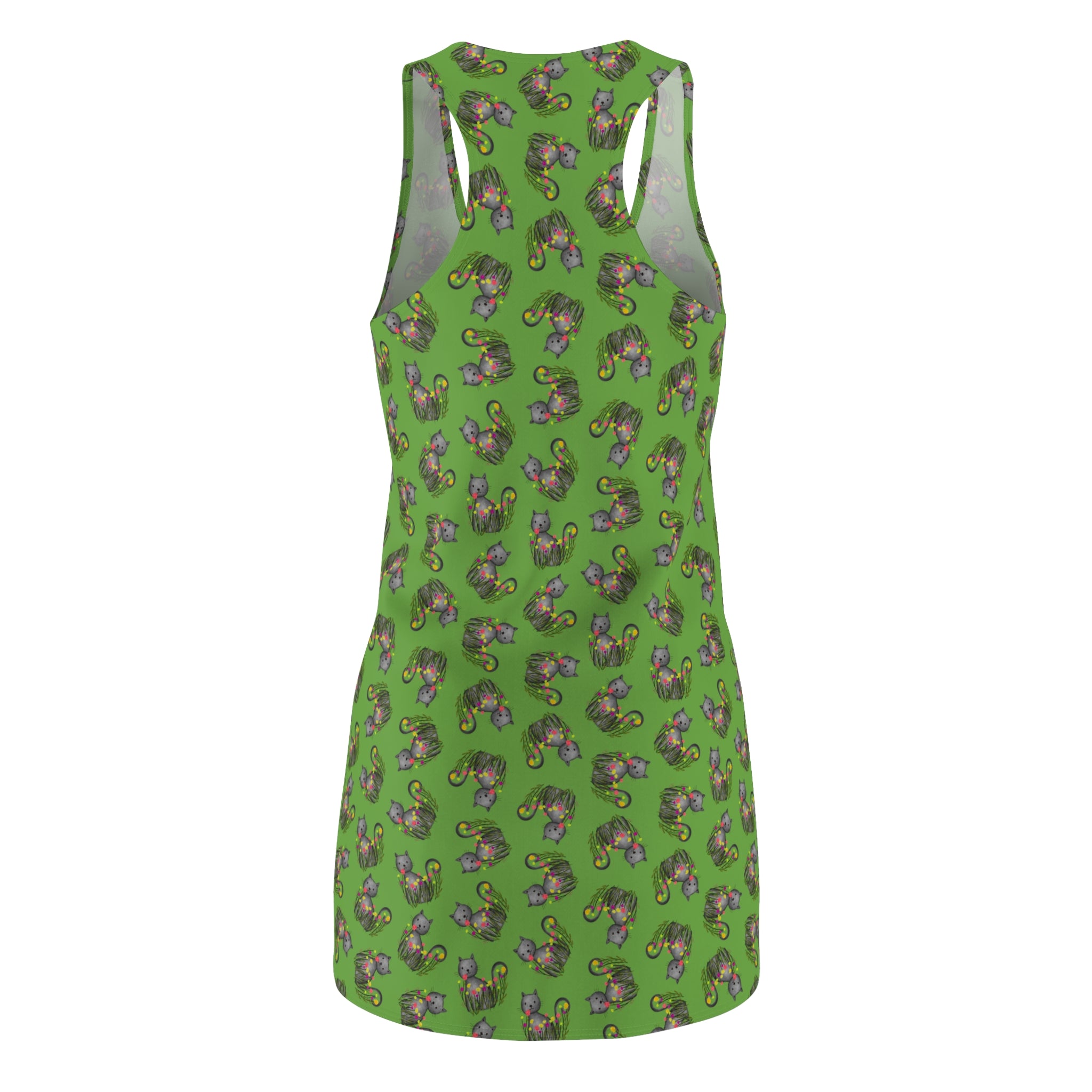 Green WhimsiCat Racerback Dress – Lightweight Athletic Cat Print Dress