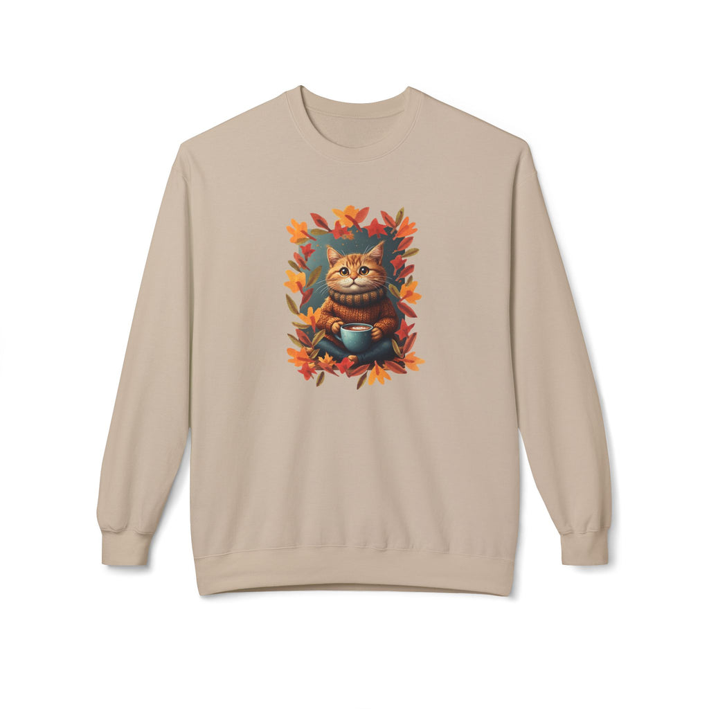 Whimsical Fall Fleece Kitty Sweatshirt, Cozy Autumn Apparel