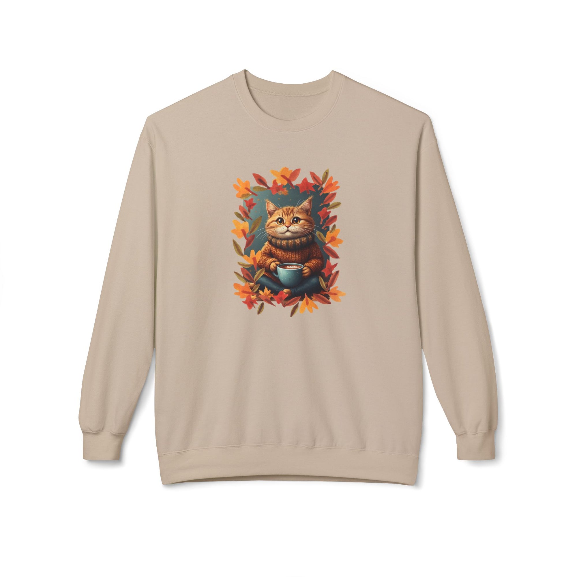 Whimsical Fall Fleece Kitty Sweatshirt, Cozy Autumn Apparel
