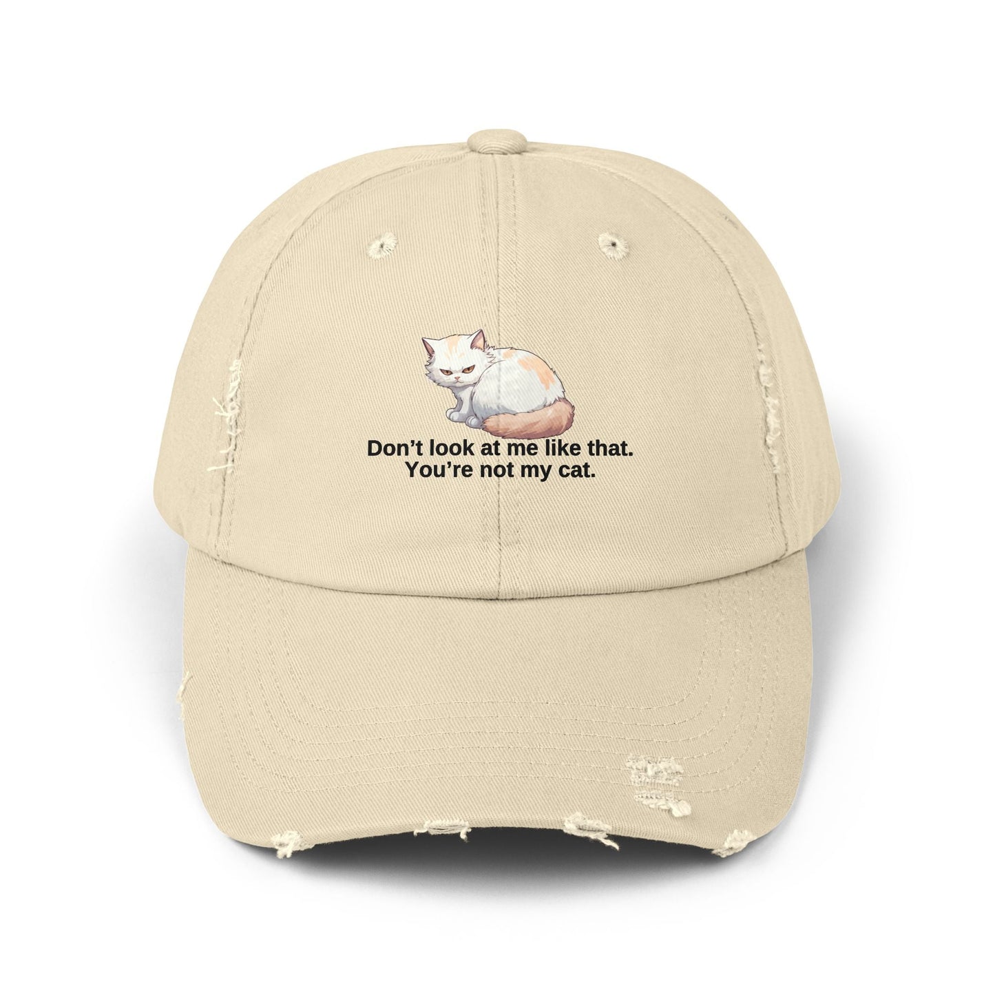 Funny Unisex Distressed Cat Cap - 'Don't Look at Me Like That' Printify