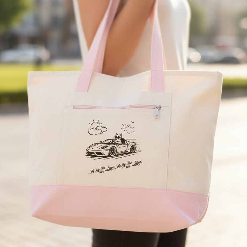 Wander Road Canvas Tote Bag – Heavyweight Zippered Cotton Market Tote