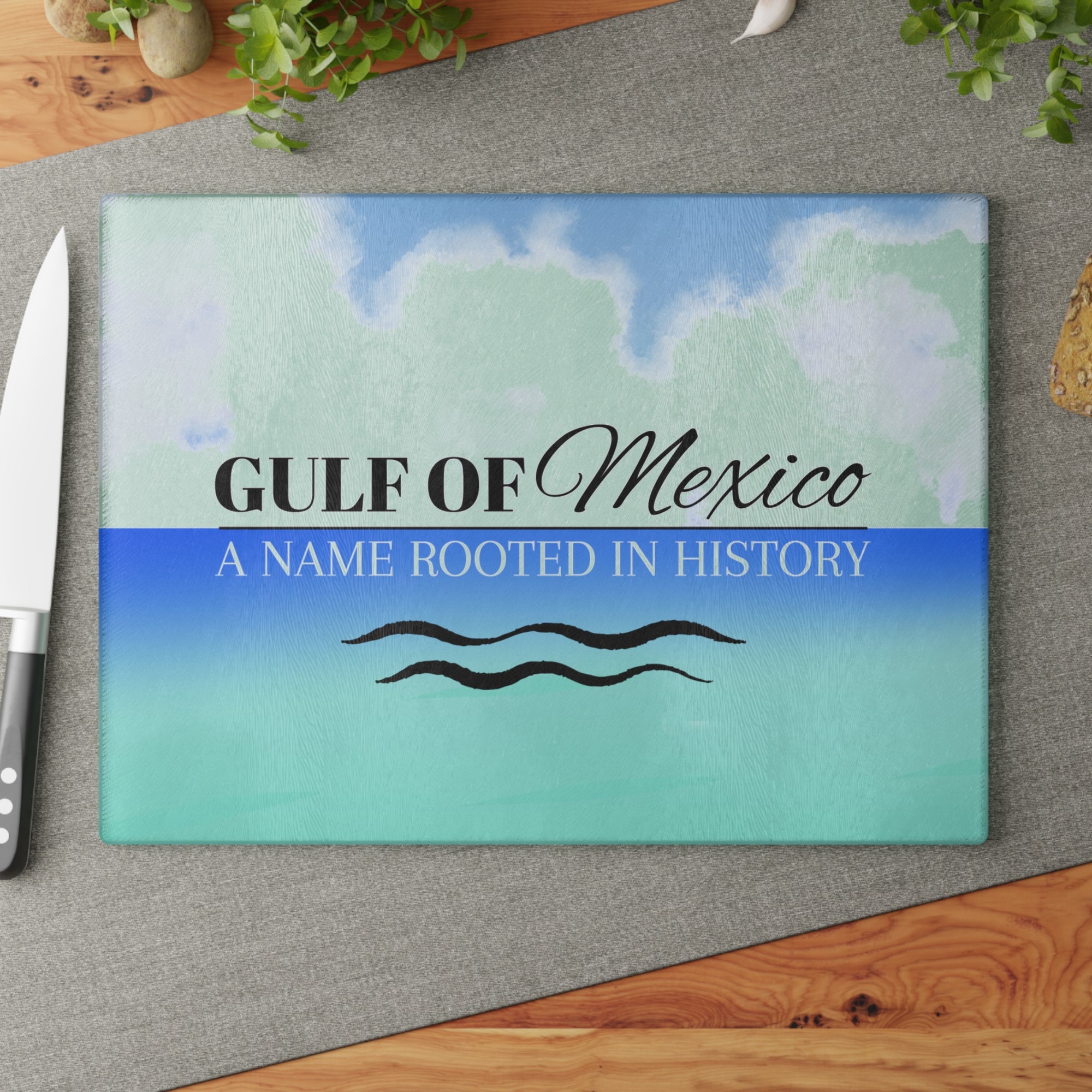 Gulf of Mexico Glass Cutting Board - Coastal Kitchen Decor
