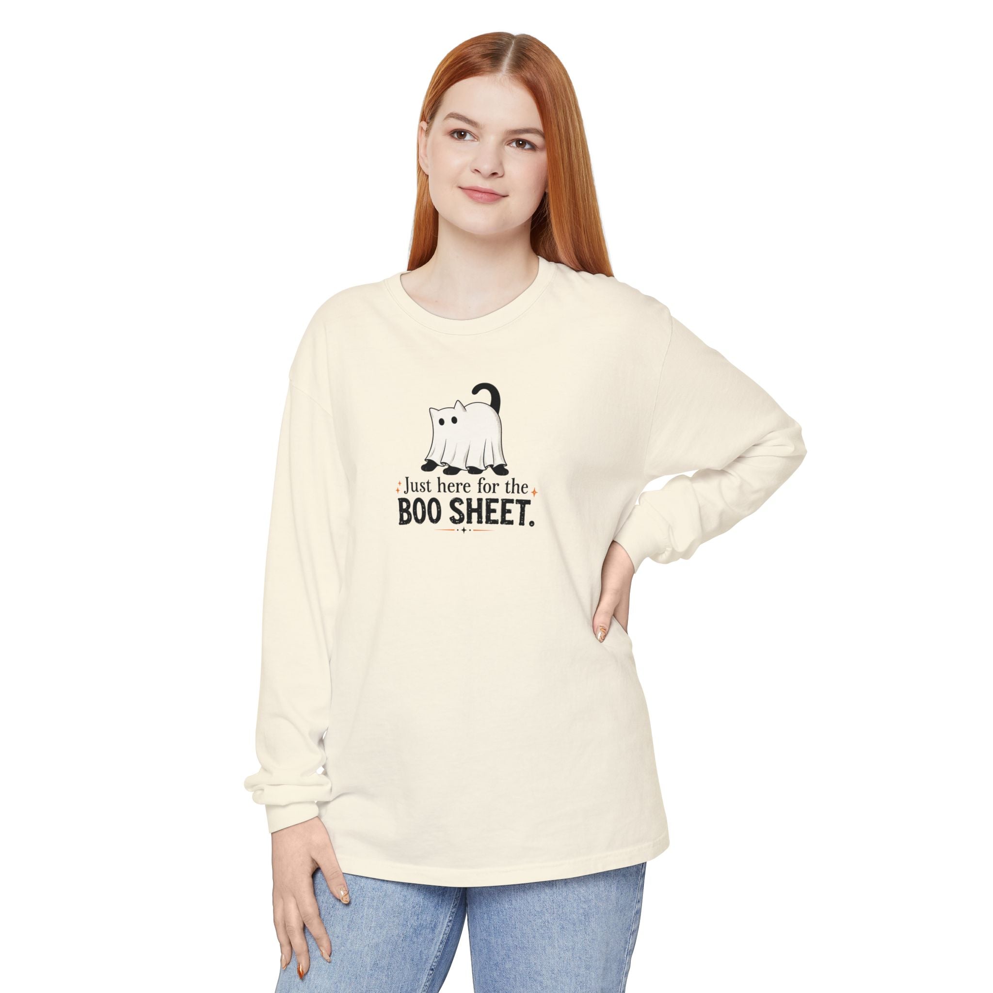 Just Here for the Boo Sheet Halloween Cat Long Sleeve Shirt