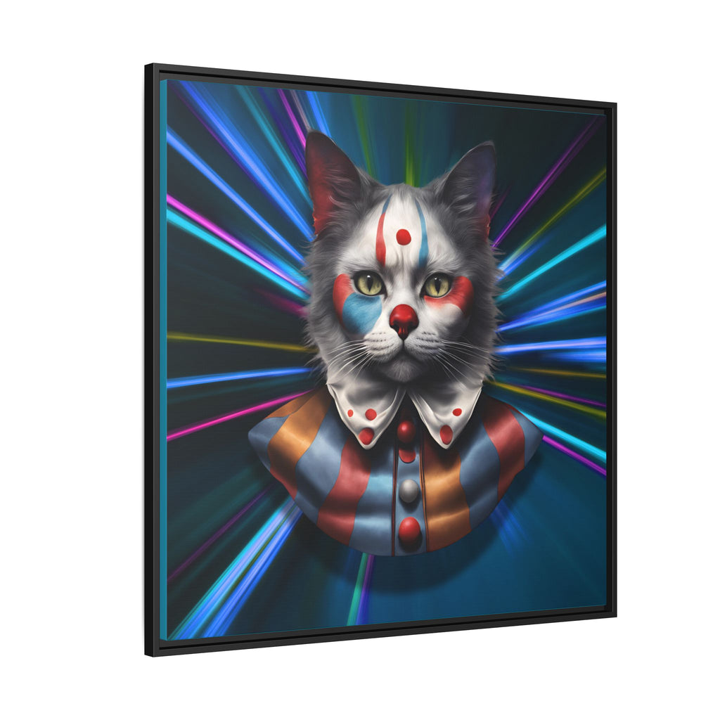 Colorful Cat Clown Framed Canvas Art – Quirky Home Decor for Pet Lovers