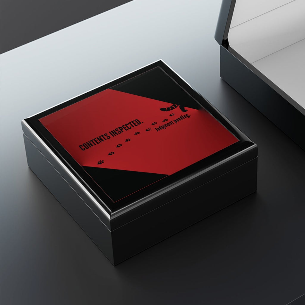 Contents Inspected. Judgment Pending. Cat Jewelry Box