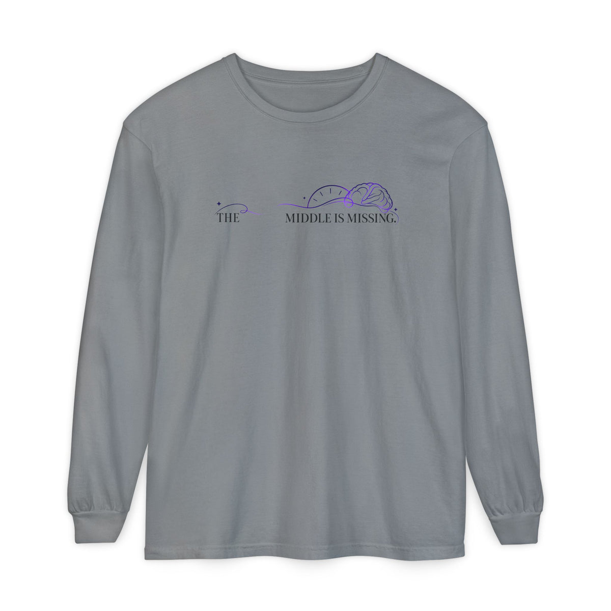 Long Sleeve T‑Shirt — “The Middle Is Missing” Minimal Brain Puzzle Design