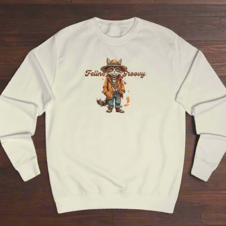 Feline Groovy Unisex Sweatshirt, Cozy Apparel