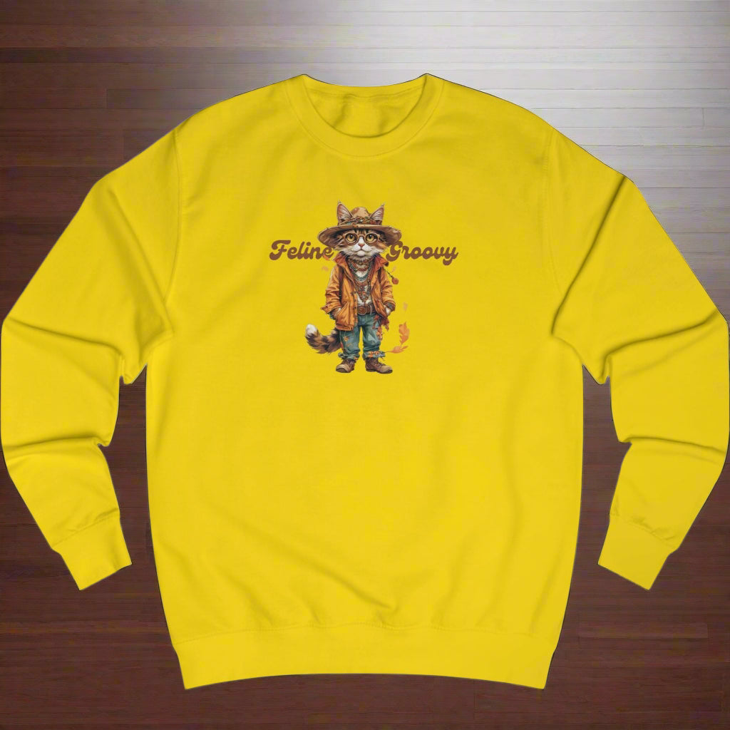 Feline Groovy Unisex Sweatshirt, Cozy Apparel