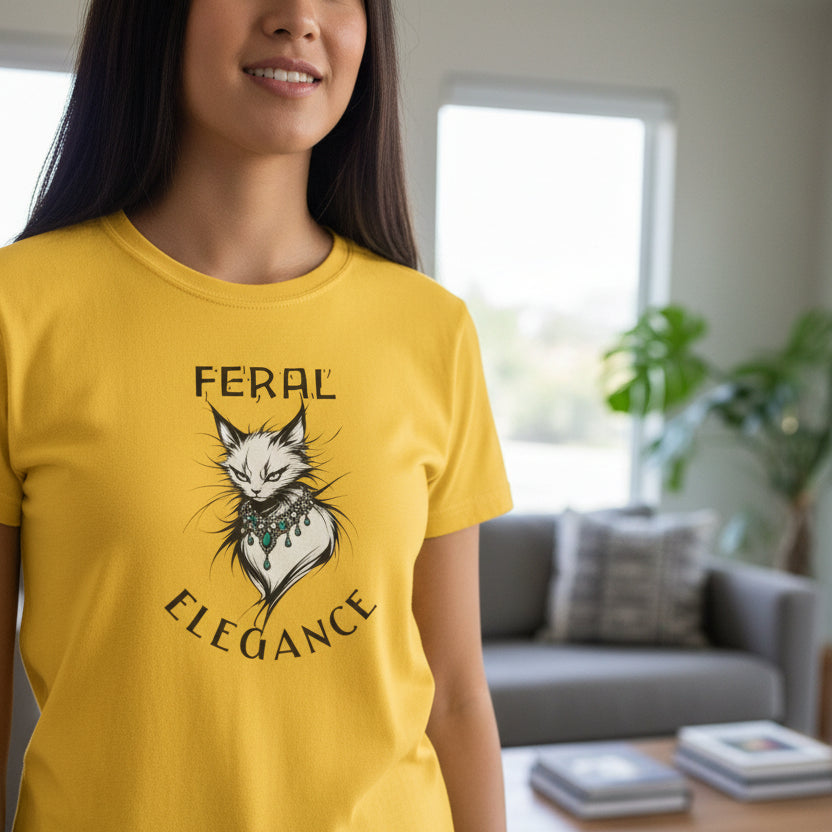 Feral Elegance Women’s Graphic T-Shirt – Wild Luxury Cat Design