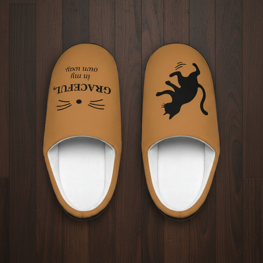 “Graceful… In My Own Way” Men’s Cat Slippers – Indoor Fleece House Shoes