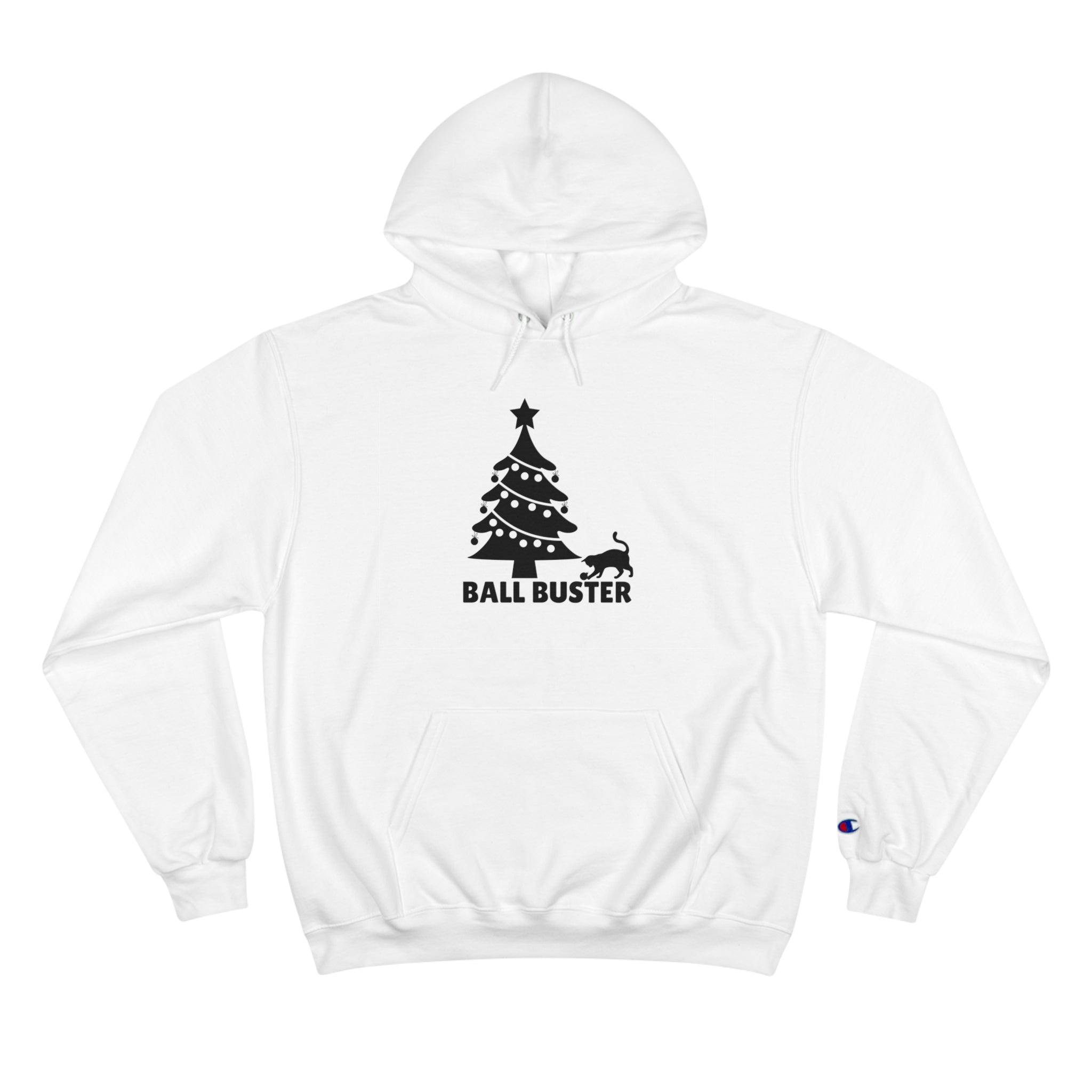 Photo depicting the ​Christmas Ball Buster Champion Hoodie from EpiAl's Shop.