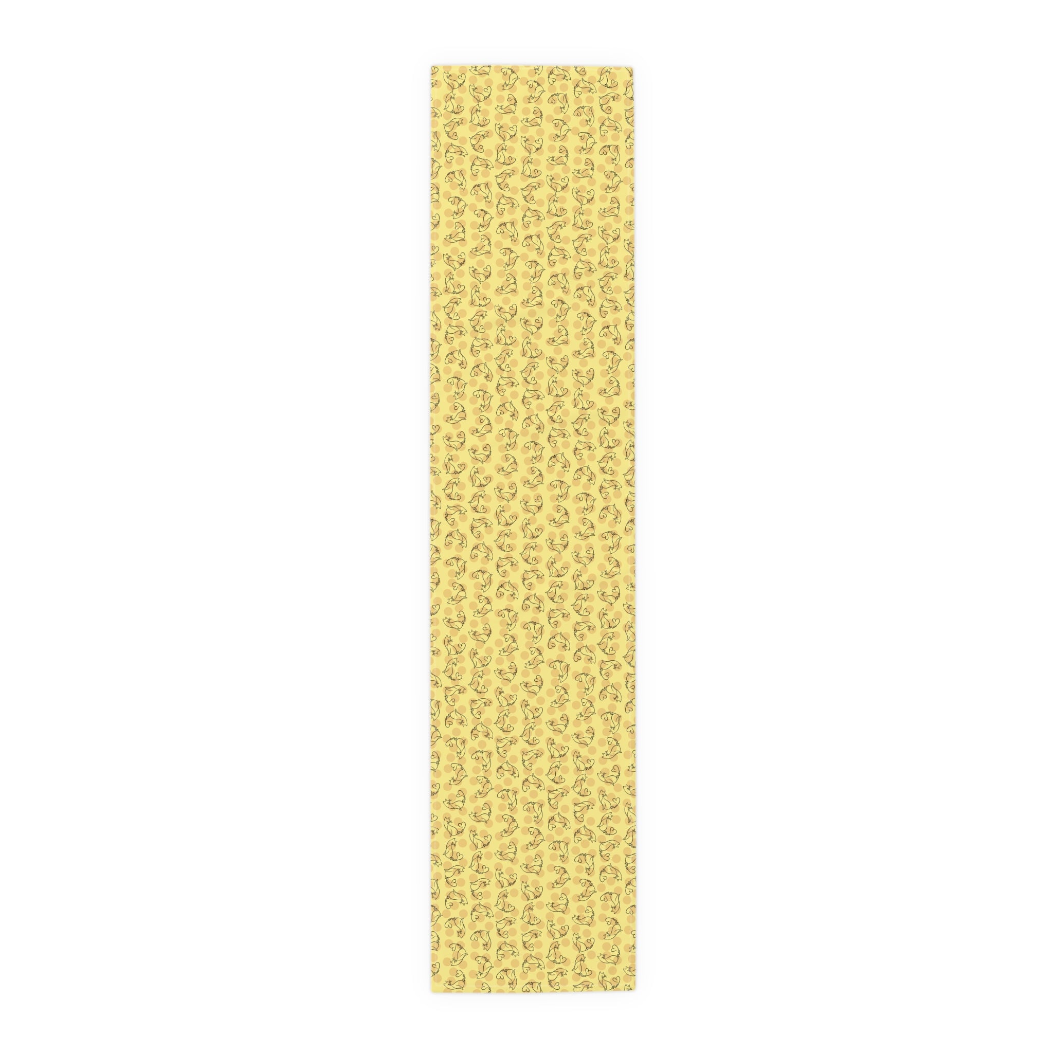 Golden Purr Cat Table Runner – Minimalist Line Art Polka Dot Design