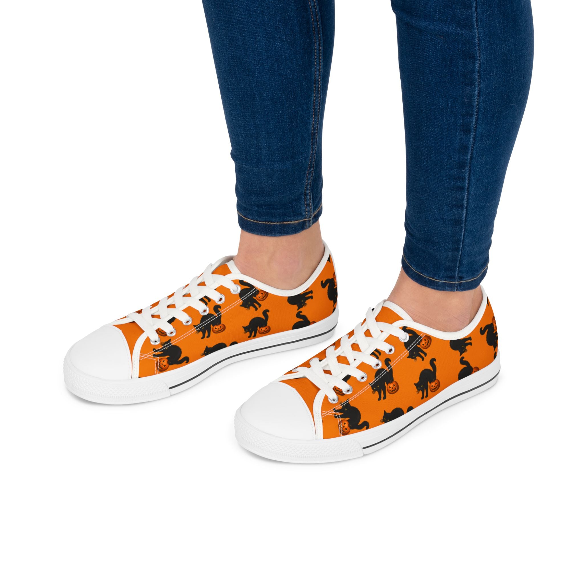 Halloween Black Cat Low-Top Canvas Sneakers