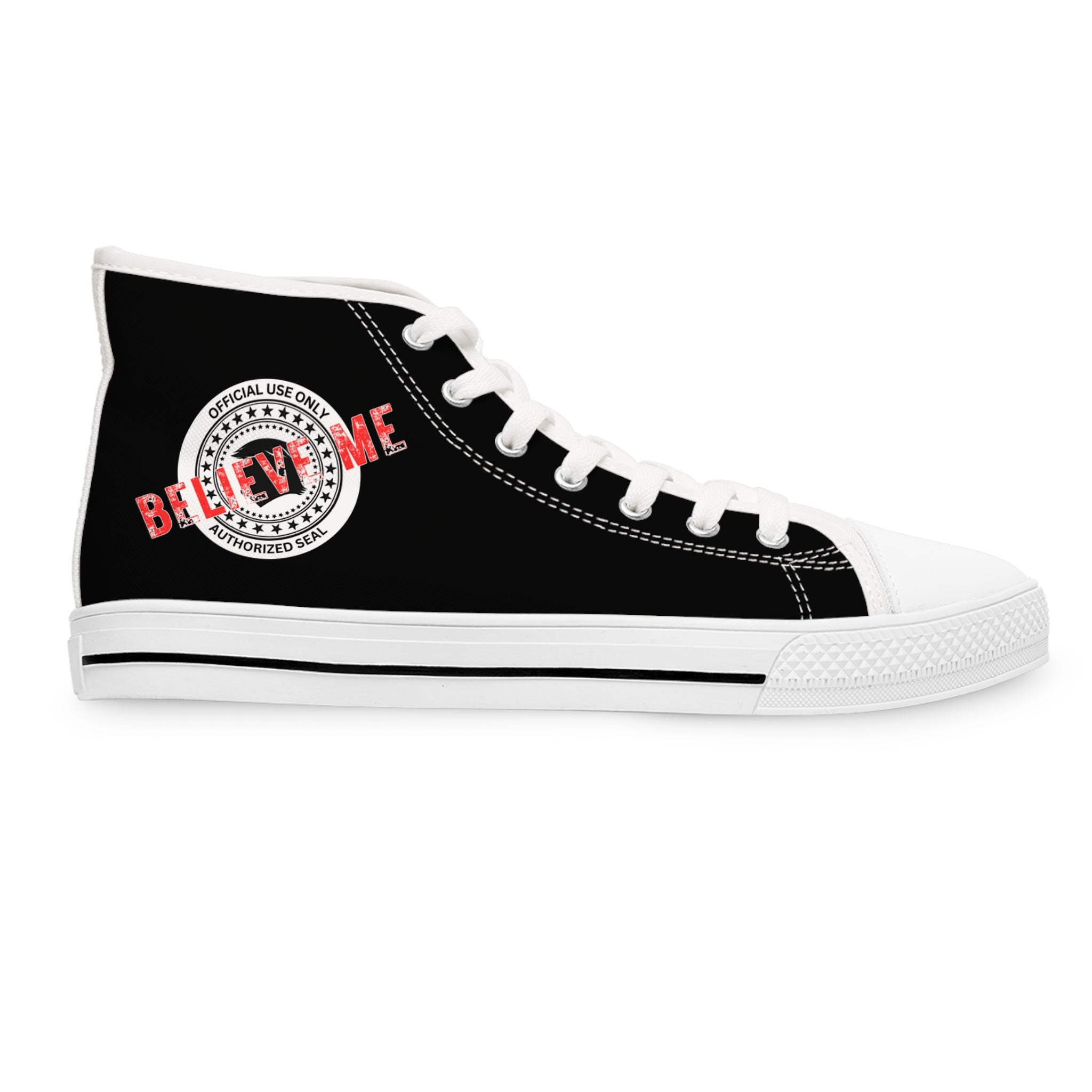 Believe Me Women’s High-Top Sneakers – Political Parody Statement Shoes