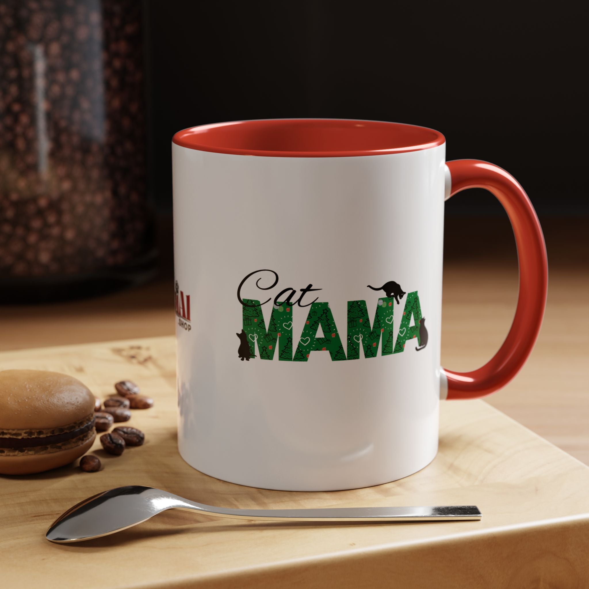 Photo depicting the ​Christmas Cat Mama Accent Coffee Mug (11, 15oz) from EpiAl's Shop.