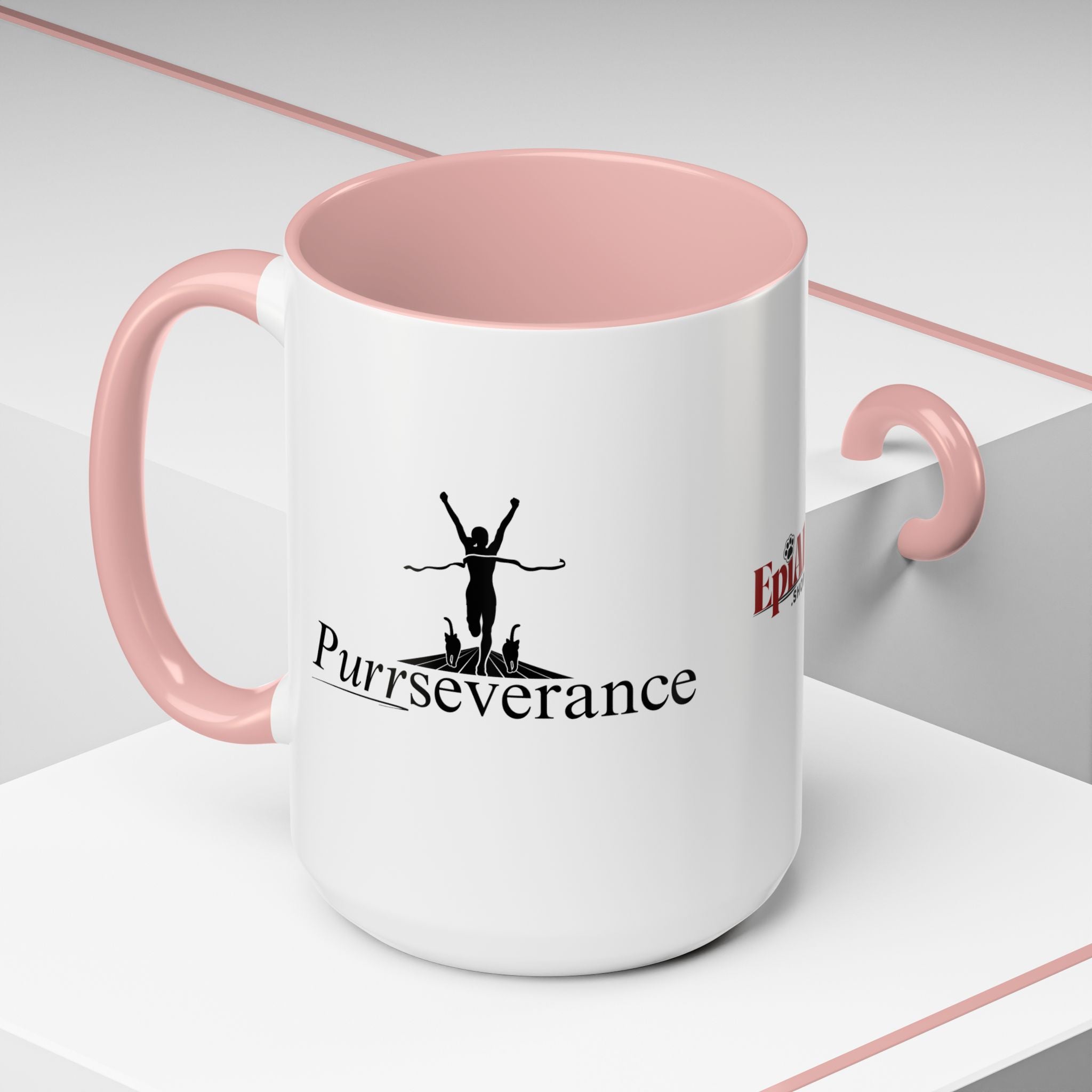 Photo depicting the ​Purrseverance Accent Coffee Mug (11, 15oz) from EpiAl's Shop.
