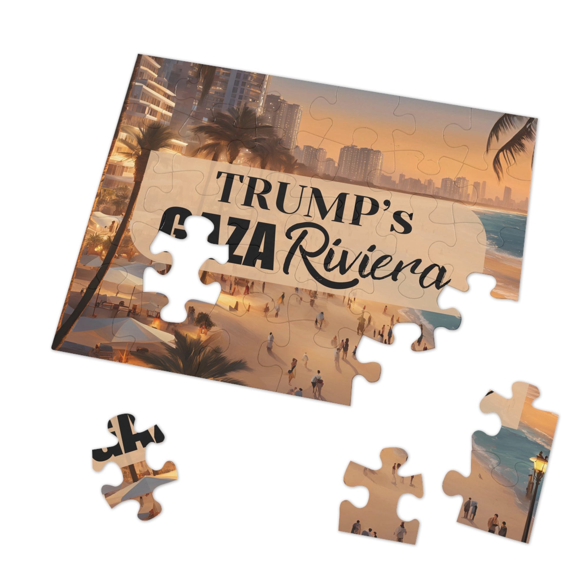 Trump's Gaza Riviera Jigsaw Puzzle with Tin Printify
