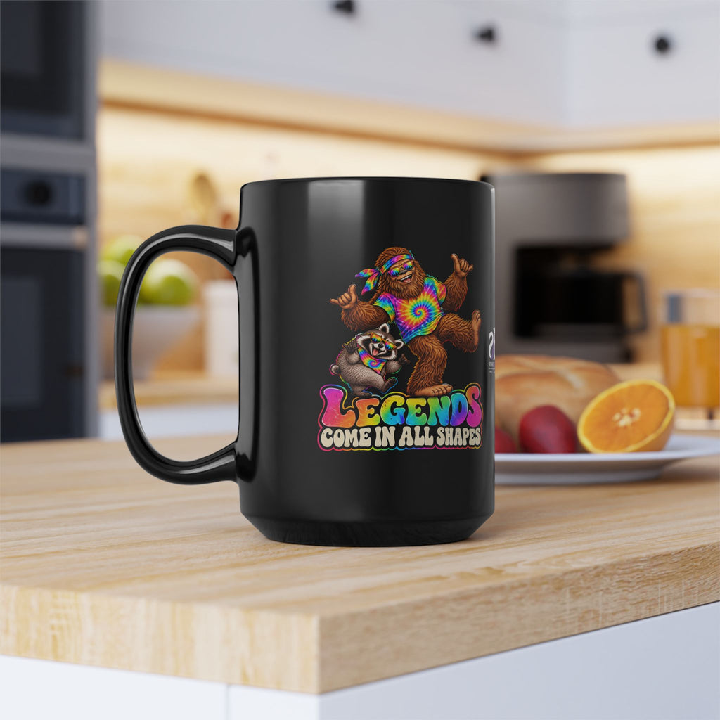 Legends Come in All Shapes | Bigfoot & Jimothy Raccoon Black Ceramic Mug (11oz/15oz)