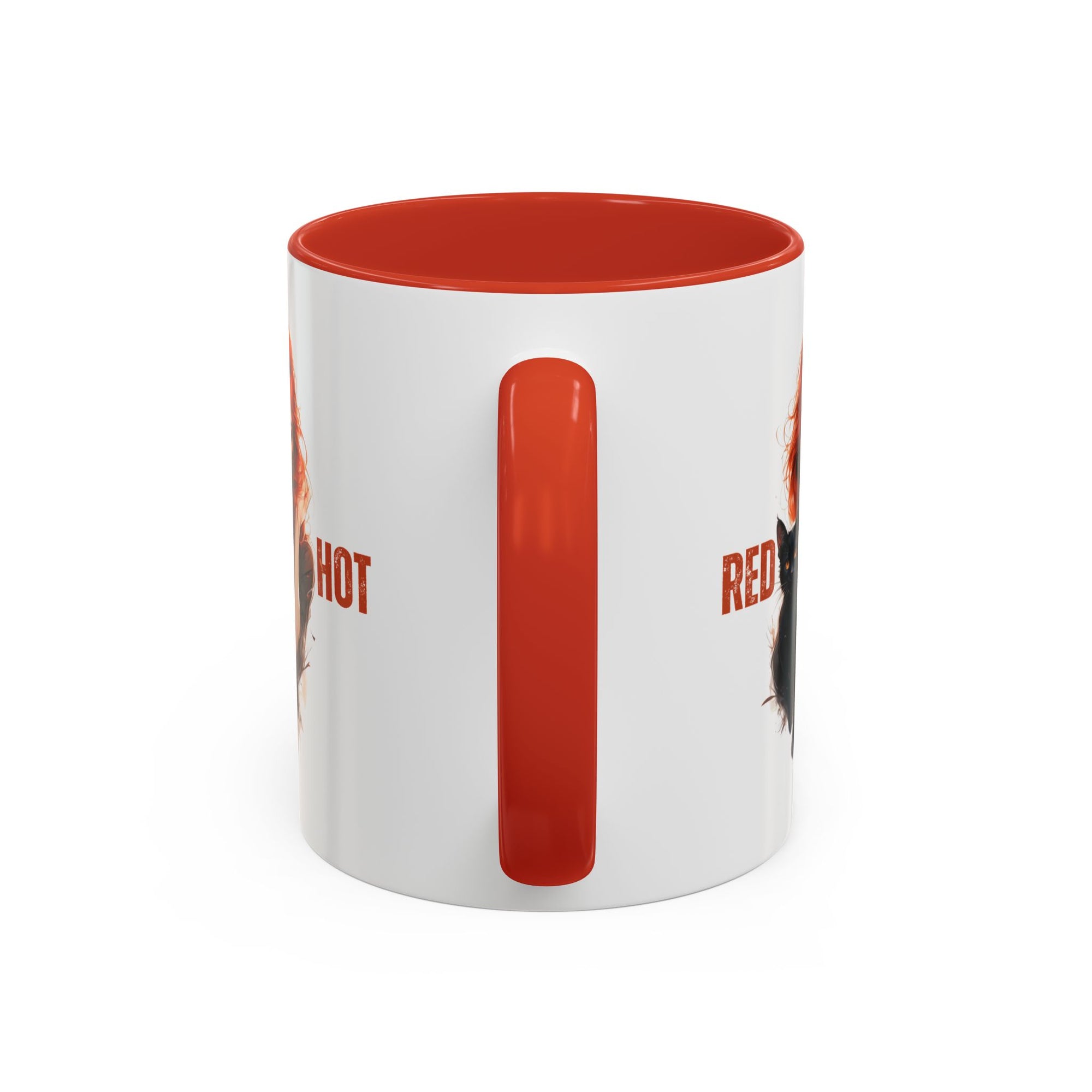 Red Hot Coffee Mug with Artistic Cat-Themed Design