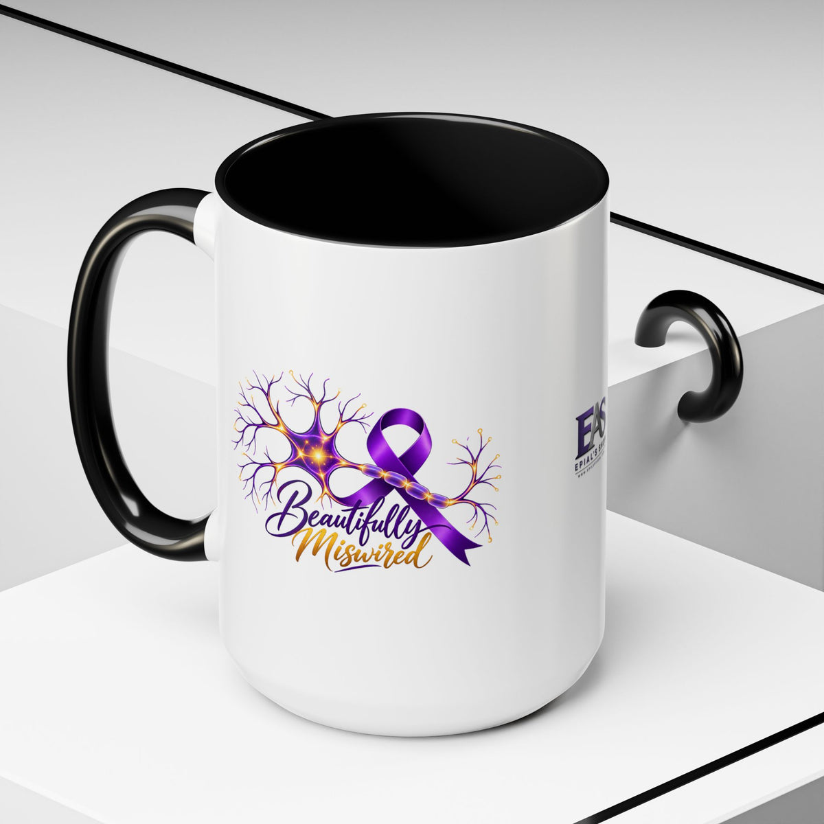 Beautifully Miswired Epilepsy Awareness Ceramic Mug | Purple Ribbon & Neuron Design (11/15oz)