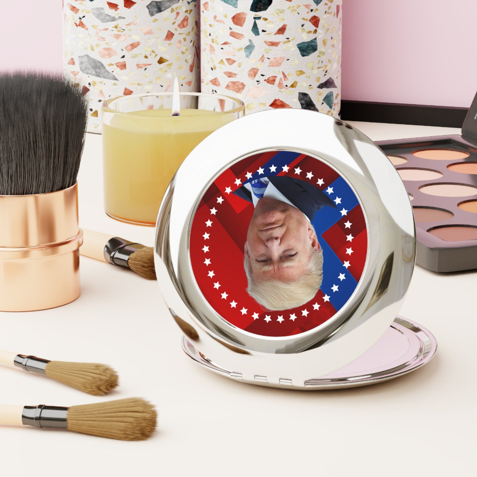Compact Travel Mirror with Donald Trump Design - Perfect for On-the-Go Reflection Printify