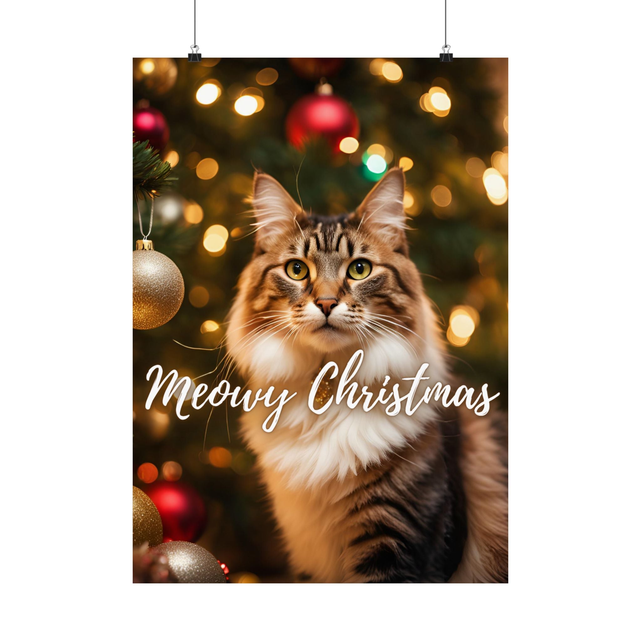 Photo depicting the ​Meowy Christmas Kitty Matte Vertical Posters from EpiAl's Shop.