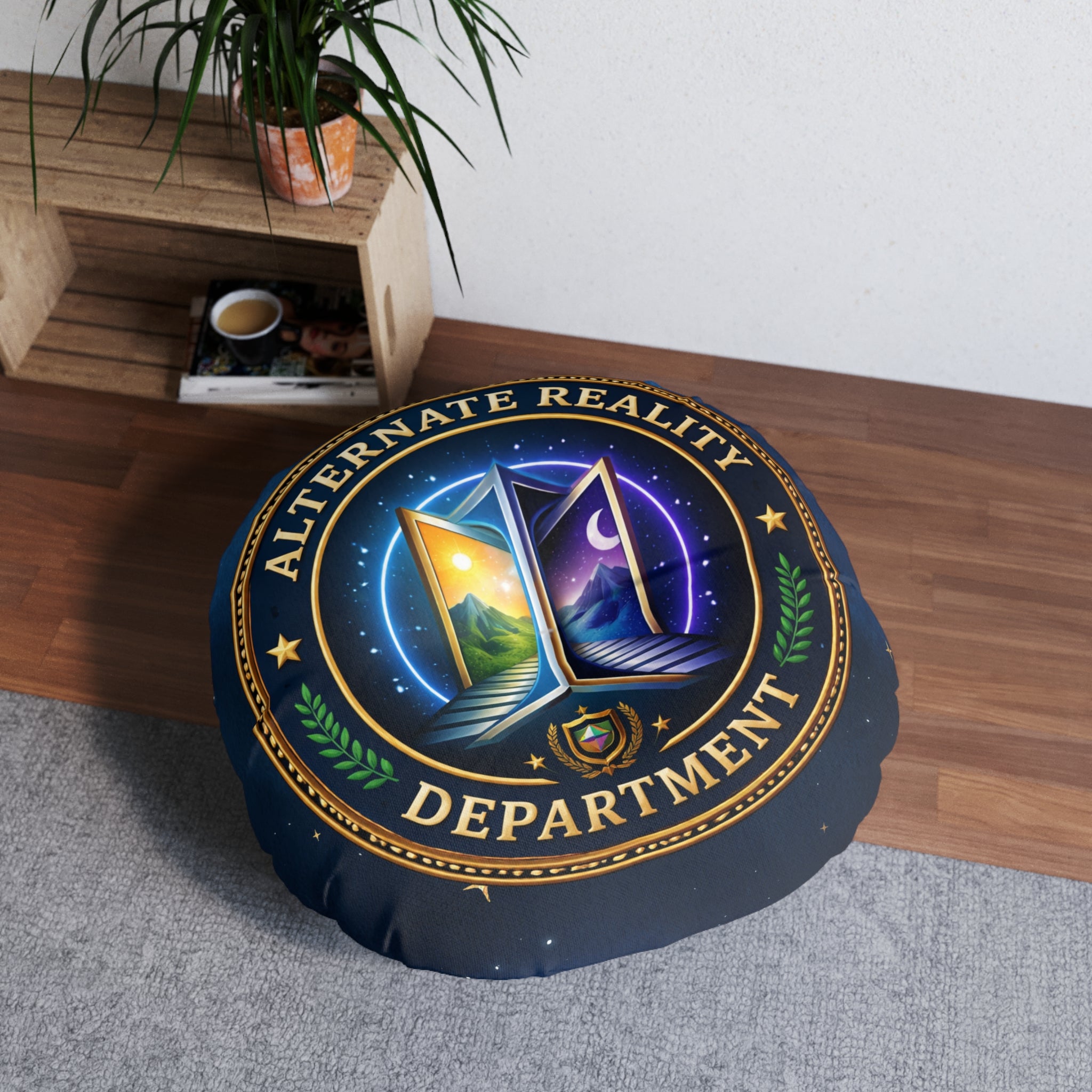Alternate Reality Department Round Floor Pillow – Political Satire Statement Cushion (26” or 30”)