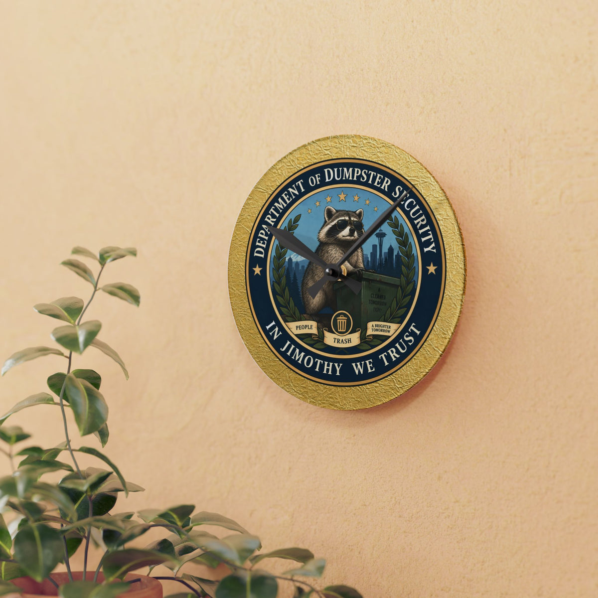 Department of Dumpster Security Jimothy Wall Clock | Raccoon Humor Decor