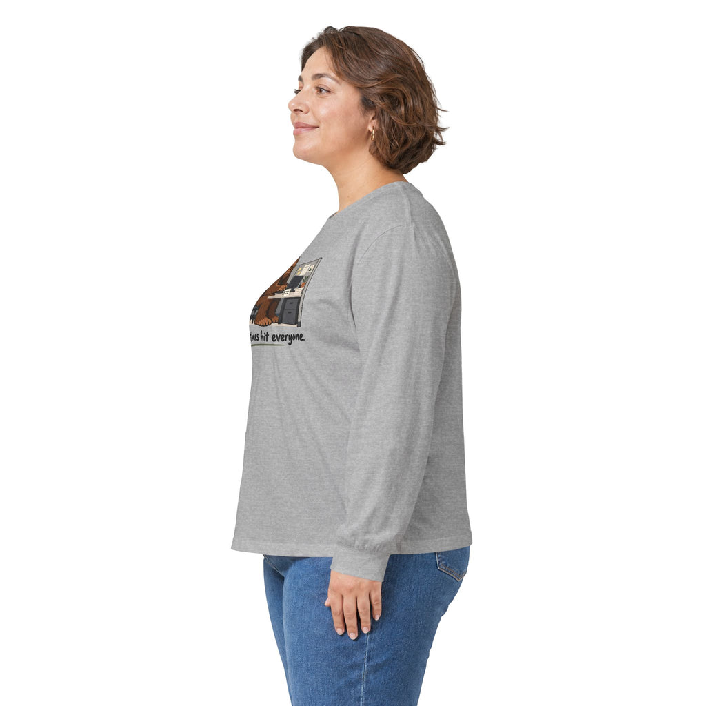 Tough Times Hit Everyone Bigfoot Long Sleeve Shirt | Funny Sasquatch Office Tee