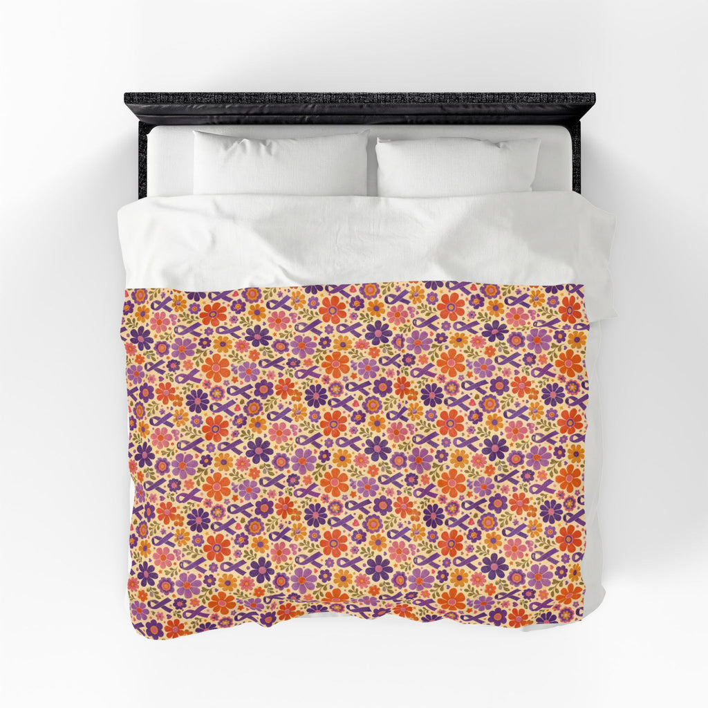 Retro Floral Epilepsy Awareness Plush Blanket | Purple Ribbon Throw