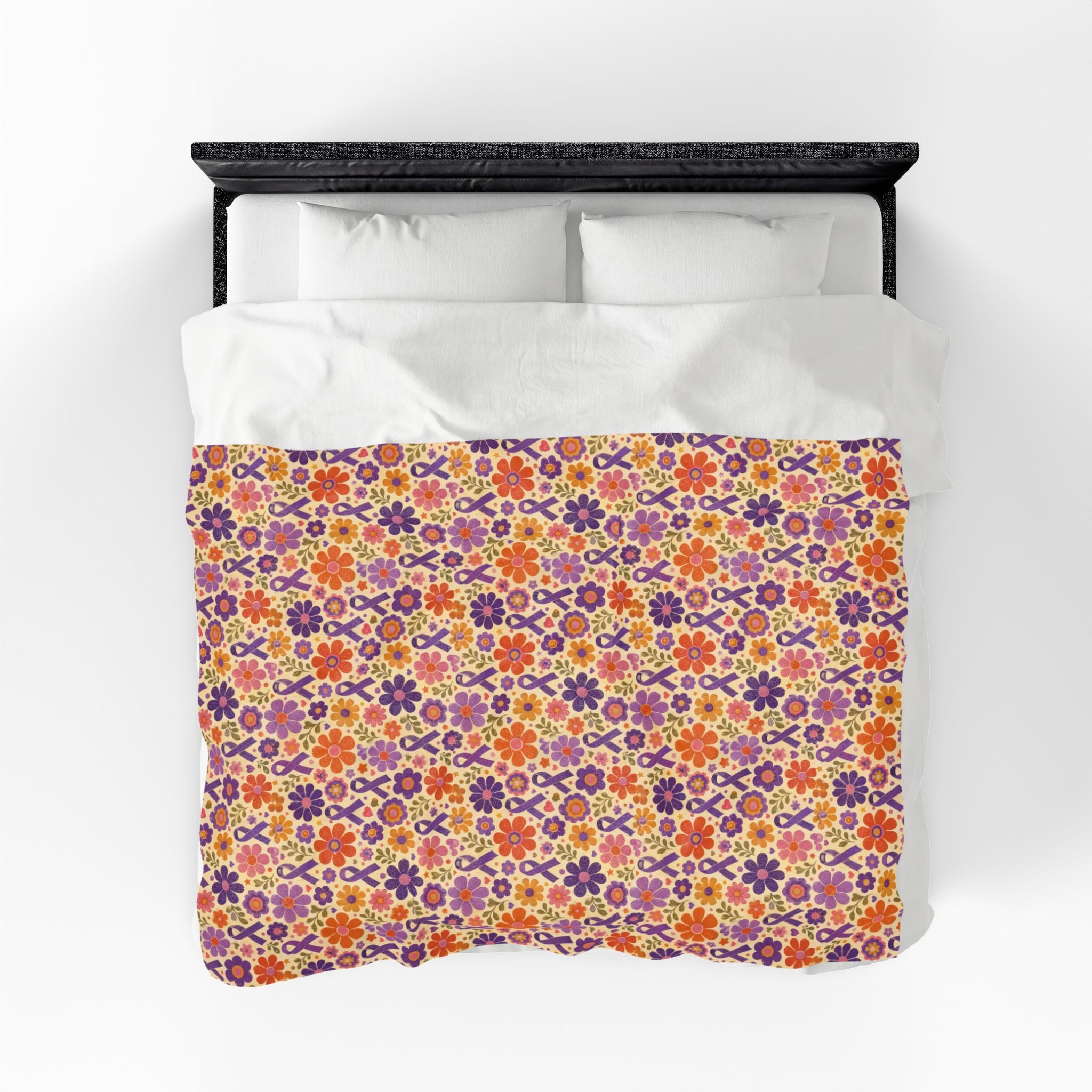 Retro Floral Epilepsy Awareness Plush Blanket | Purple Ribbon Throw