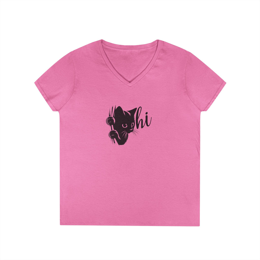 Cute Cat V-Neck T-Shirt - Casual Tee for Cat Lovers