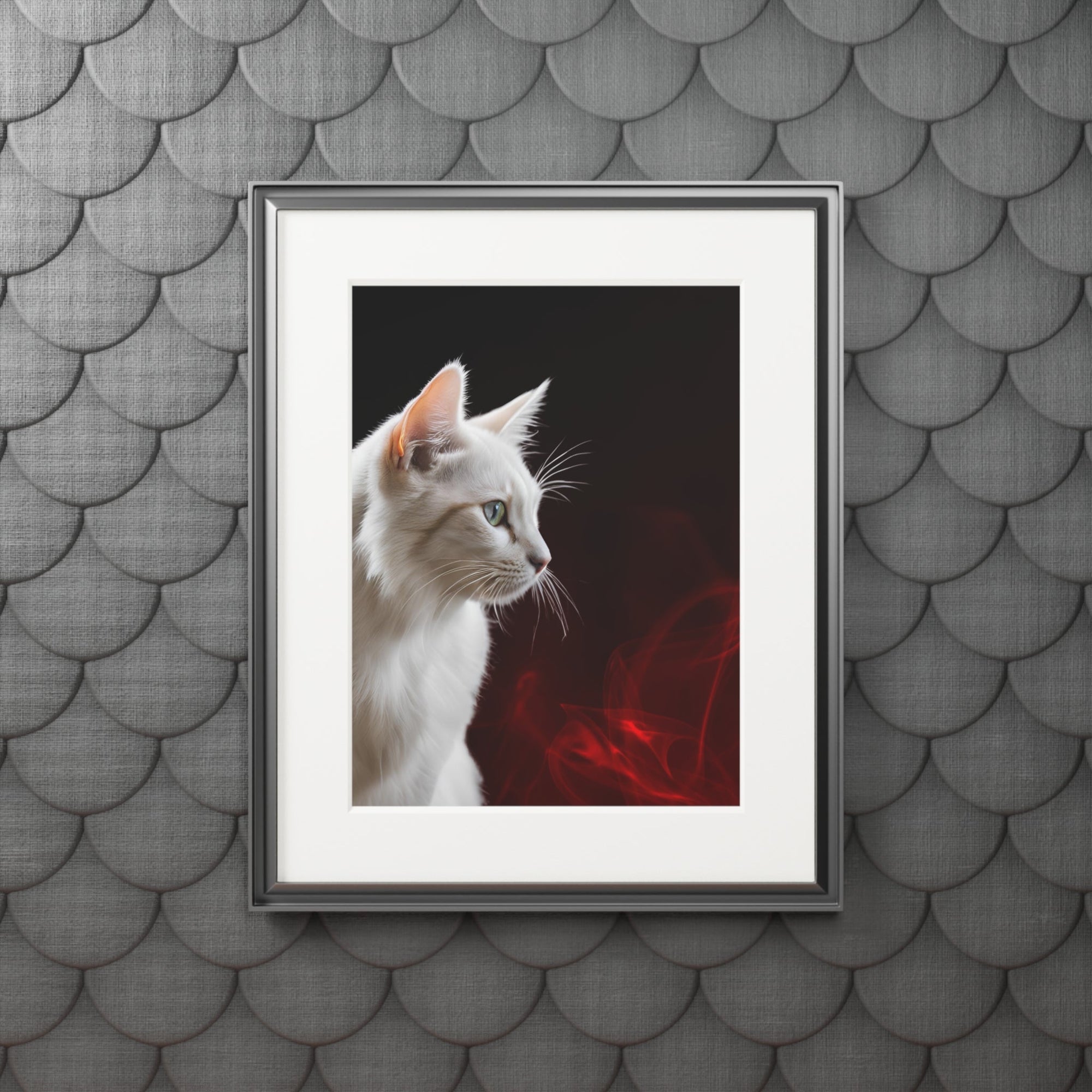 Wonderful White Cat Fine Art Print with Passepartout Frame Printify