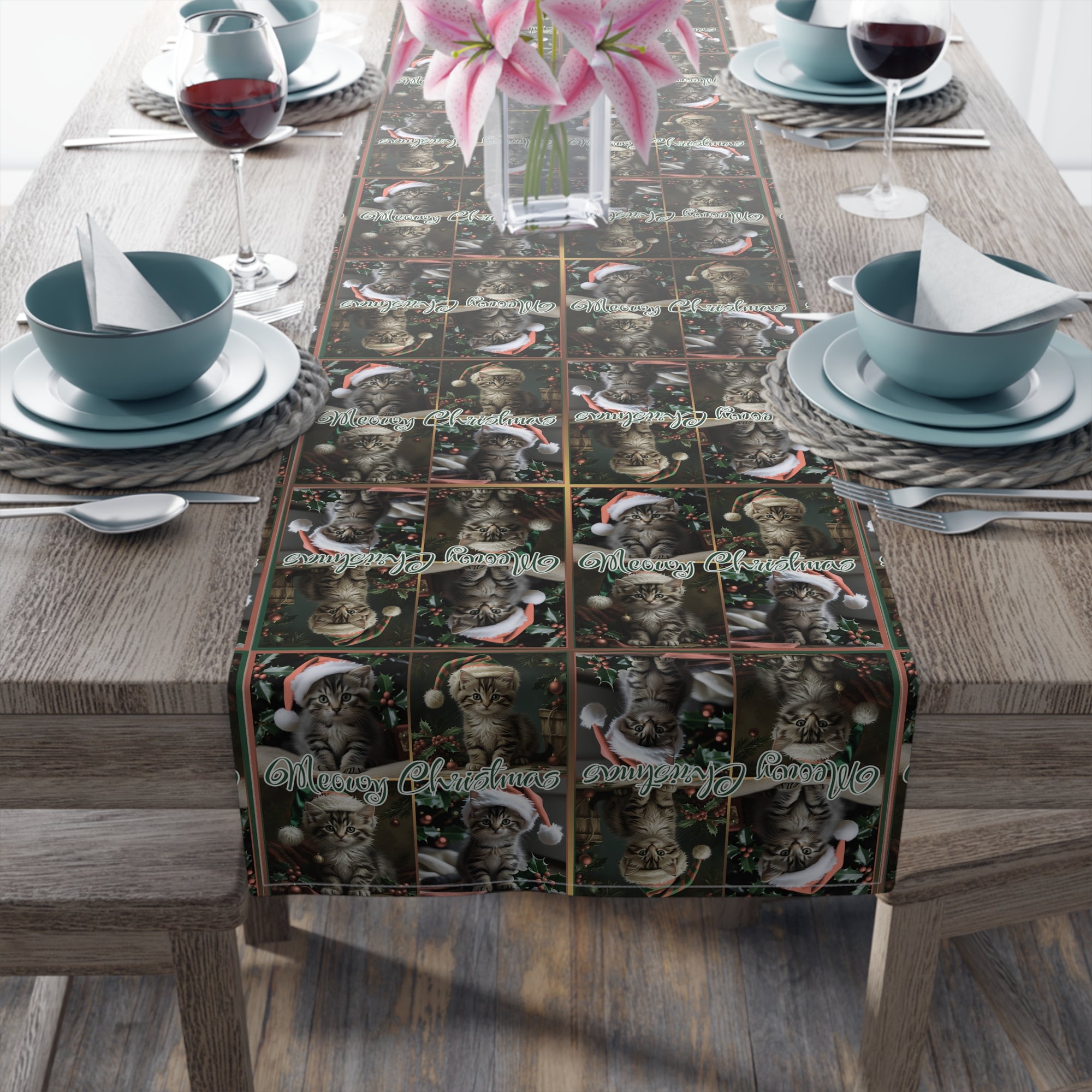Meowy Christmas Festive Table Runner