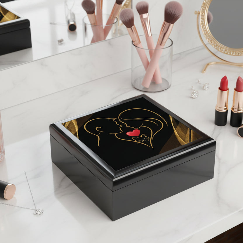 Pet Love Valentine Jewelry Box – Couple & Cat Heart Design