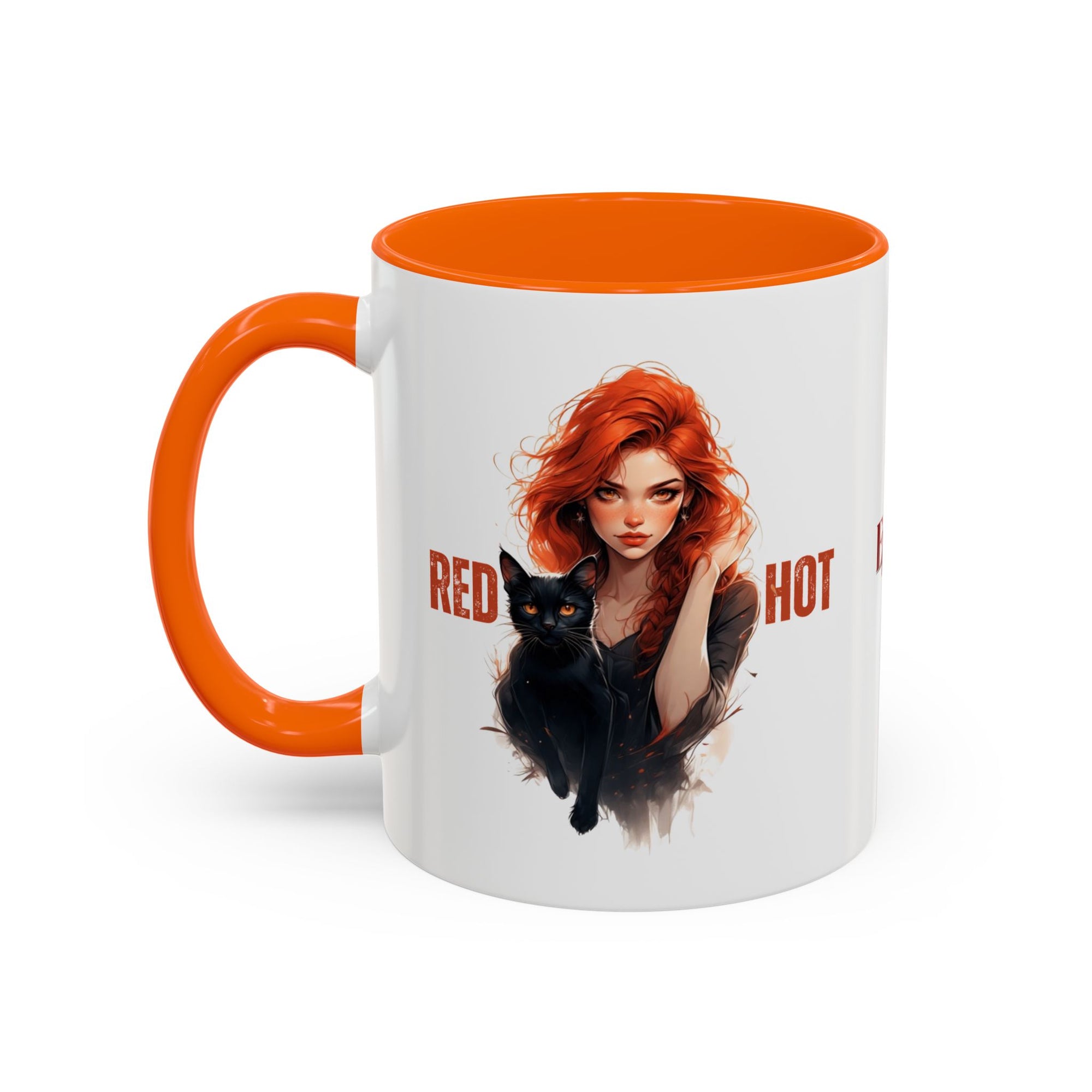 Red Hot Coffee Mug with Artistic Cat-Themed Design