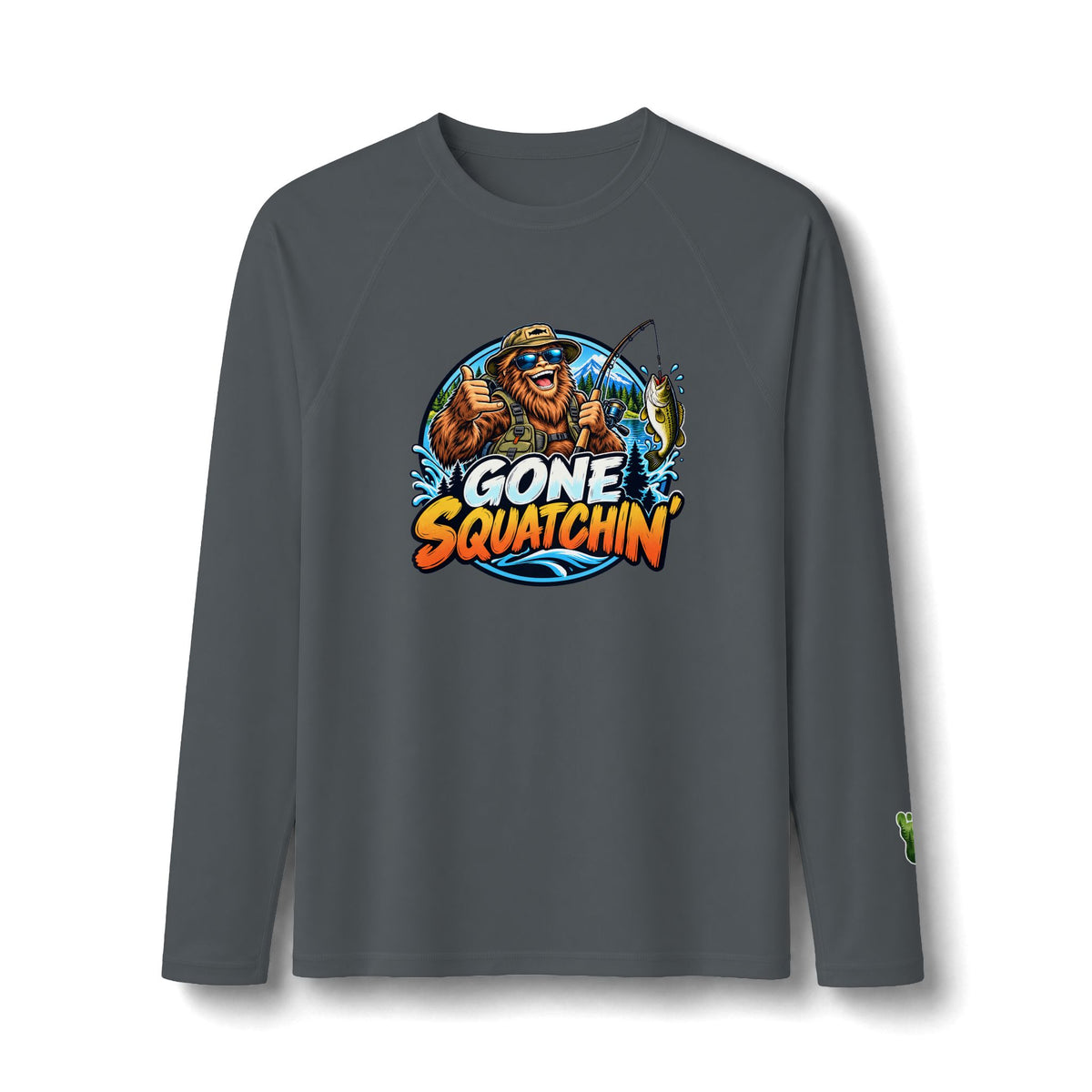 Gone Squatchin' Bigfoot Fishing Long Sleeve Rashguard | Funny Sasquatch Fishing Shirt